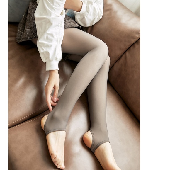 Beige Open toe and heel winter pantyhose. Thick Stirrup Hosiery - Picture 1 of 8